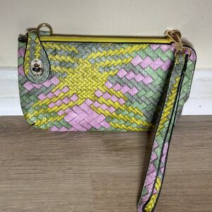 Unbranded Lime Green Lavender Faux Leather Woven Wristlet